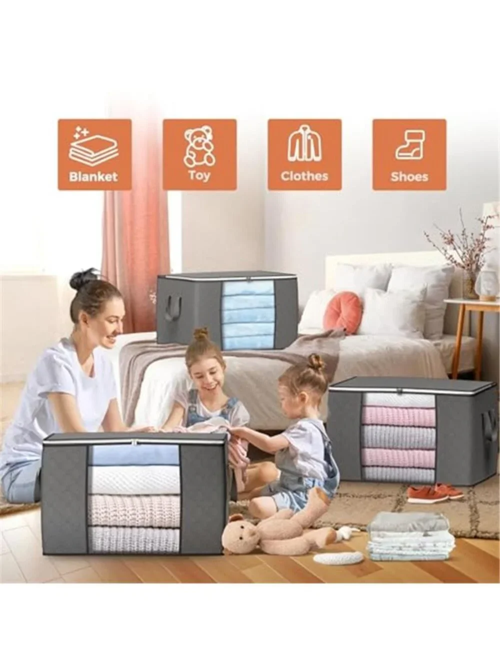 90L Large Storage Bags 6 Pack Clothes Storage Bins Closet Organizers